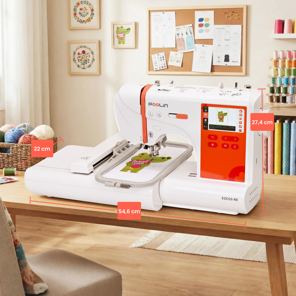 PooLin EOC03 Stickmaschine – WLAN & Touchscreen Stickmaschine 10 x 23,5 cm